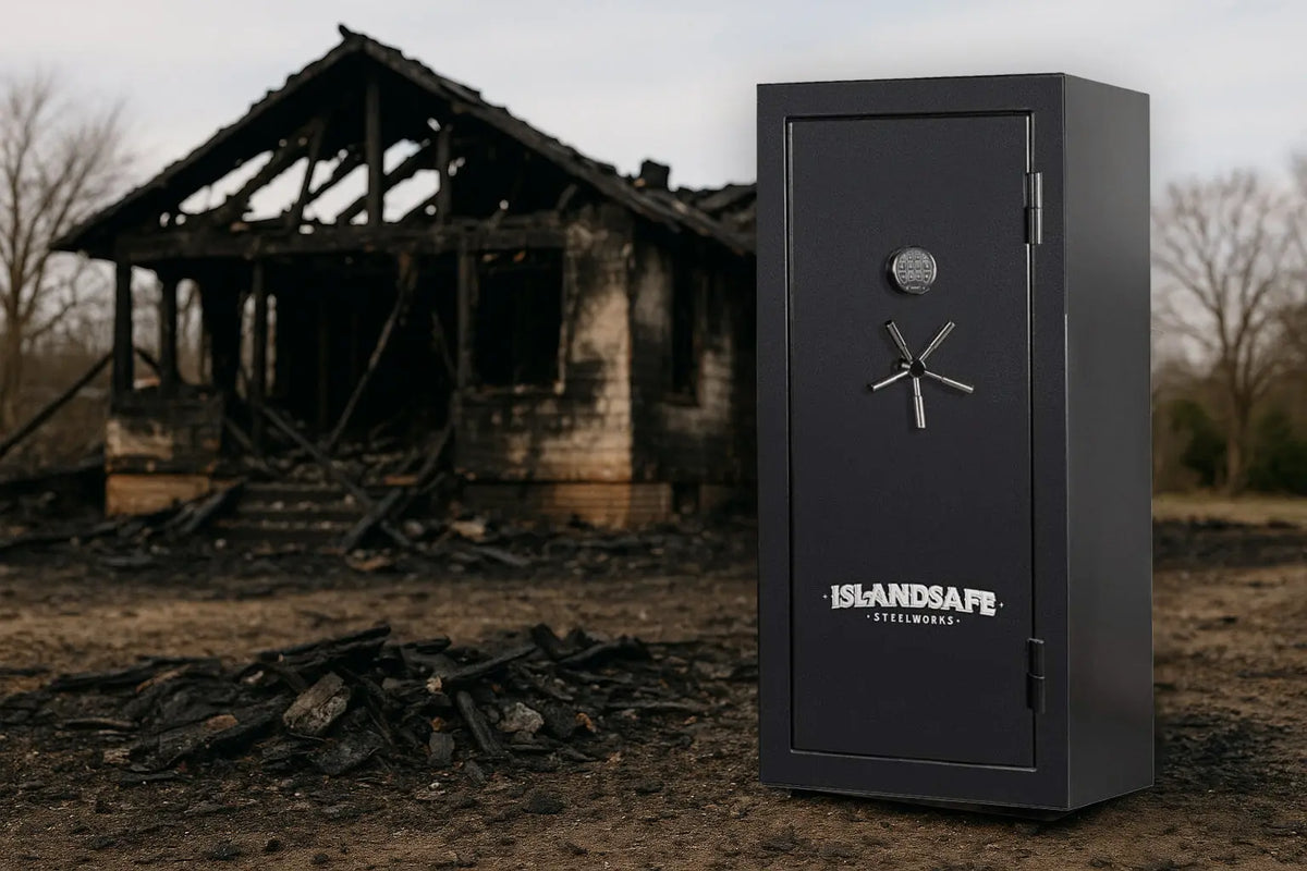 Fireproof home safe protecting valuables during summer heat wave conditions